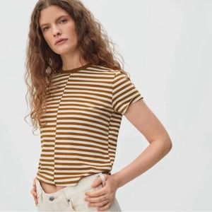 Everlane Organic Cotton Box-Cut Tee, Split Striped Toasted Almond & White, Fr…